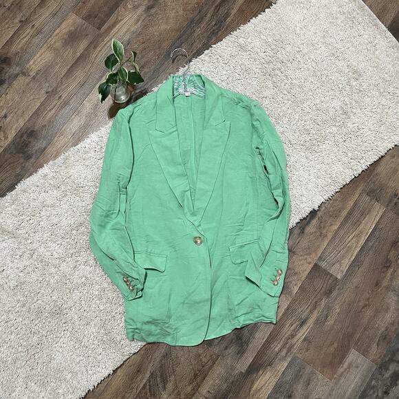LOFT Small Polished Oversized Cactus Green Linen Blend Relaxed Tailored Blazer - Picture 1 of 5